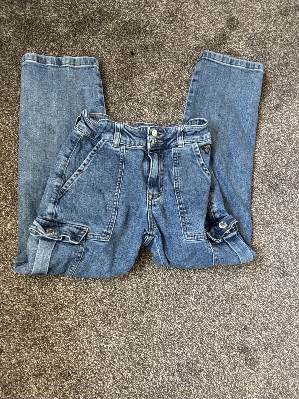 Guess Women's Light Blue Denim Boyfriend Jeans with Utility Pockets